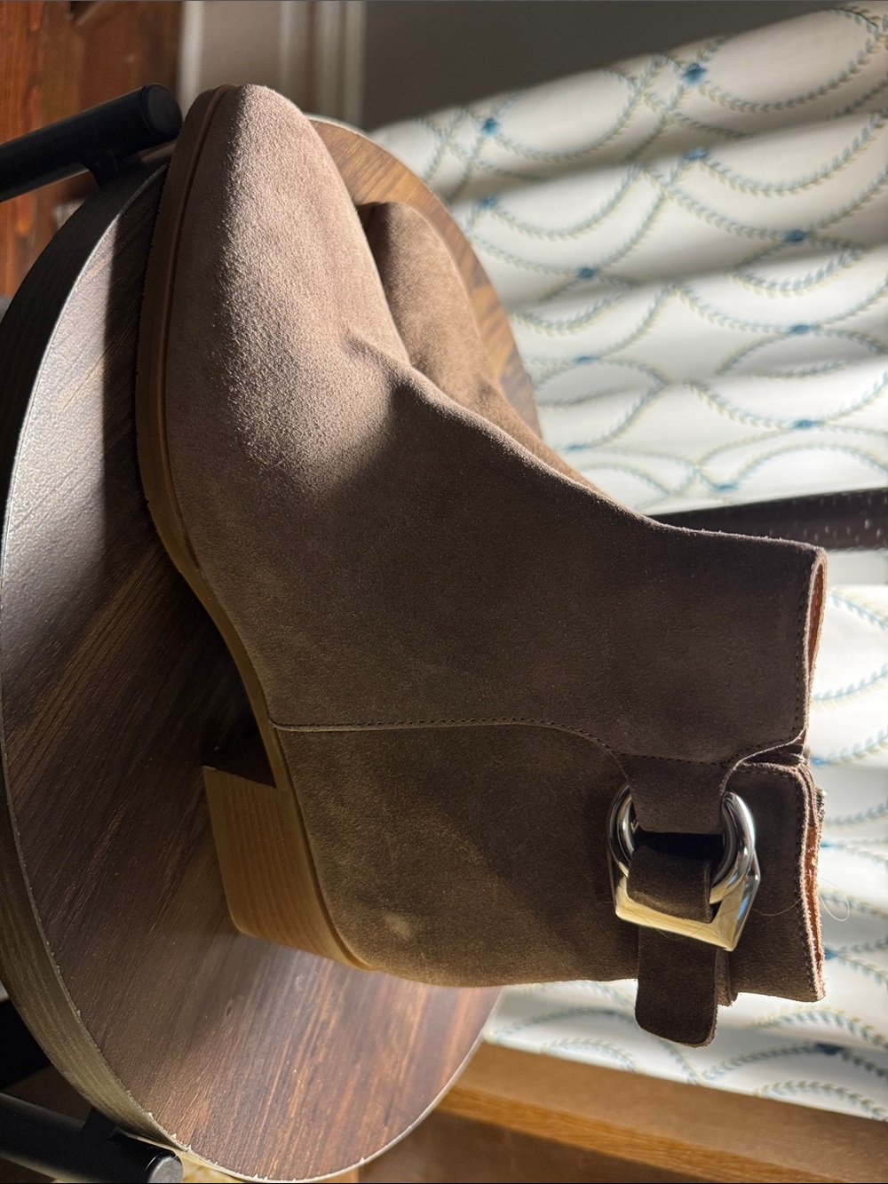Aquatalia Brown Suede Ankle Boots with Silver Buckle